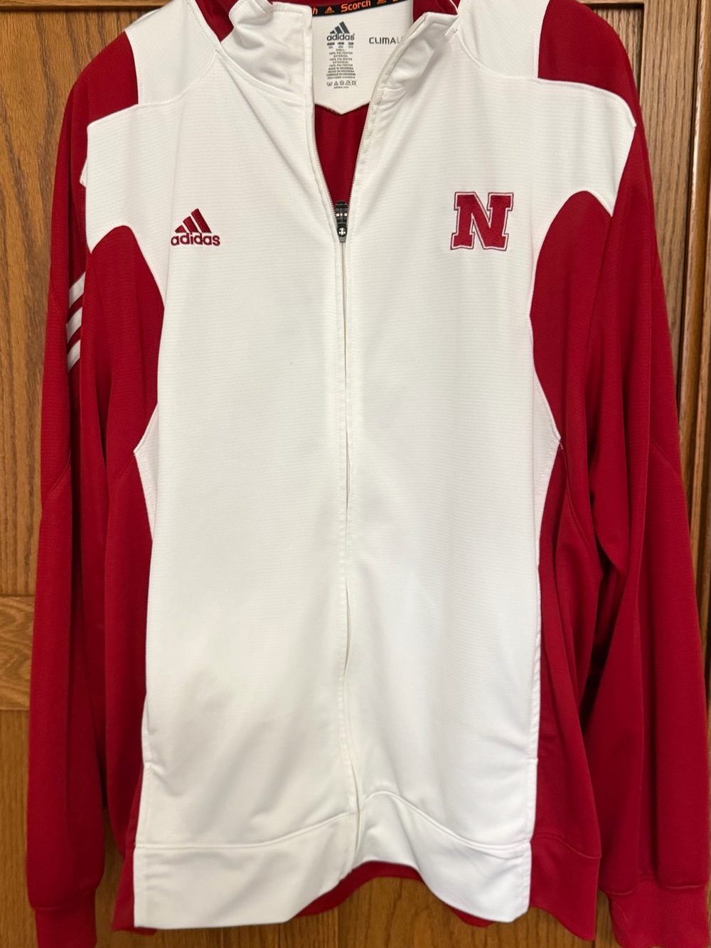 adidas White and Red Nebraska Full-Zip Performance Jacket